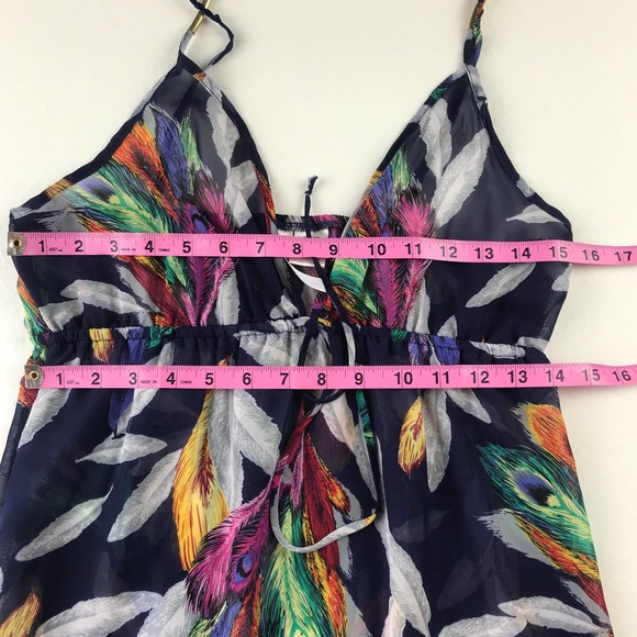 Miken Feather Print Sheer Maxi Dress Size Small - Picture 4 of 8